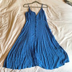 Blue floral pattern button midi dress